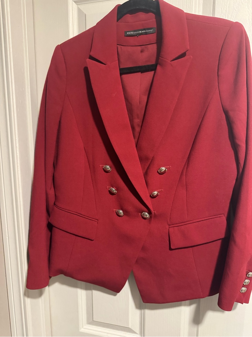 White House Black Market Red Double-Breasted Blazer with Gold Buttons